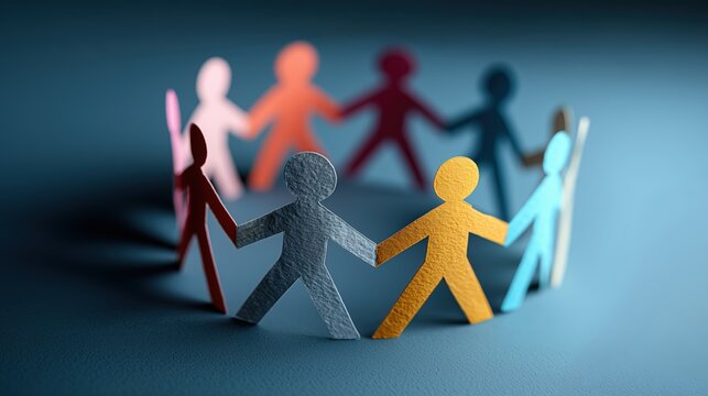 Figures humaines en papier color&eacute;es se tenant par la main en cercle
