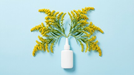 allergy concept. antihistamine nasal spray against allergies on a blue background