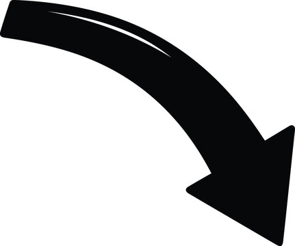 A large black arrow pointing downwards and to the right in a curved motion.