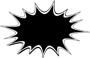 Black and white comic burst shape representing shock or impact on a white background
