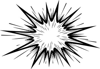 Fototapeta premium Black and white comic burst shape representing shock or impact on a white background 