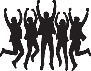 Group of people jumping in celebration, symbolizing success and joy