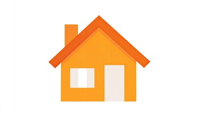Fototapeta premium Simple orange house illustration on a white background, featuring a door, window, chimney, and roof