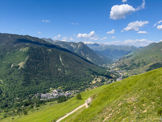 Pyrenees mountains valley view, Naut Aran, Catalonia, Spain