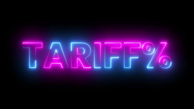 Glowing neon tariff text animation isolated on black background
