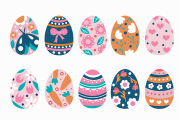 Collection of Decorated Easter Eggs. White background, isolated	