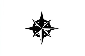 Fototapeta premium Black and white illustration of a stylized compass rose centered on a white background