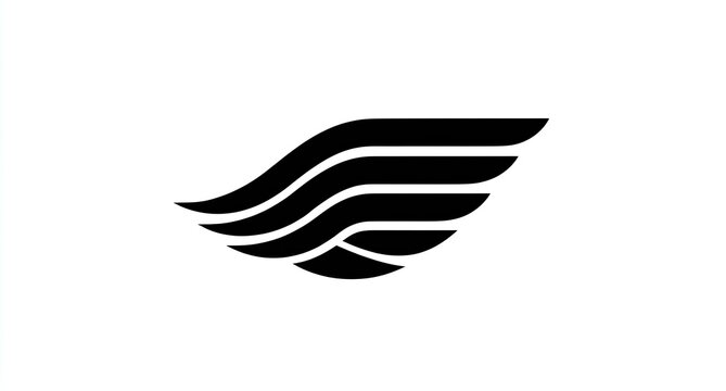 A stylized black wing design, composed of layered curves, centered on a white background
