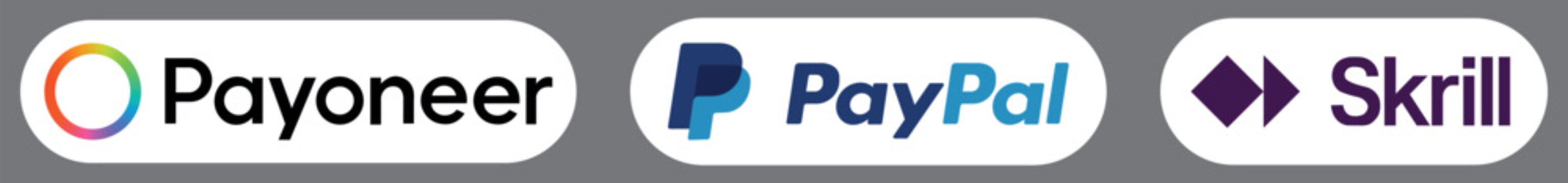 Payoneer, paypal, skrill logos representing digital payment solutions