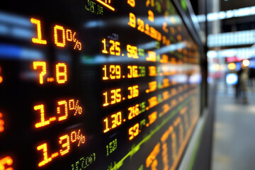 Fototapeta premium Stock market ticker showing decreasing and increasing values in an exchange market