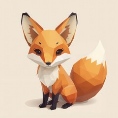 Obraz premium Geometric illustration of a cartoon red fox with orange and white fur.