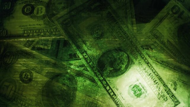 Grunge green money business looping abstract animated background