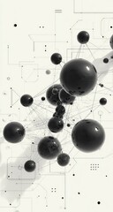 Abstract composition of floating spheres, interconnected by lines, on a light background