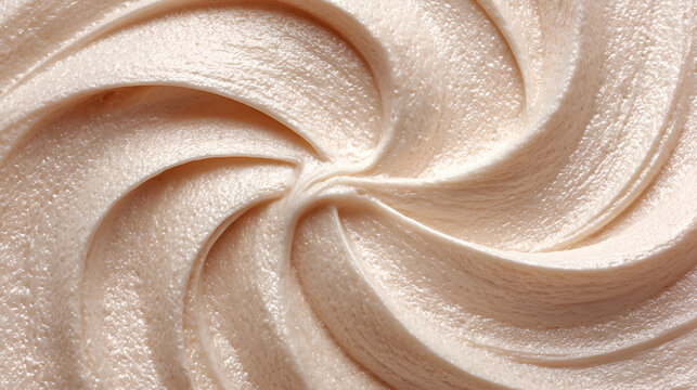 Whipped vanilla frosting creating a sweet swirl pattern, creamy delicacy forming a rich, smooth texture, baking background for delicious dessert concepts and food themes