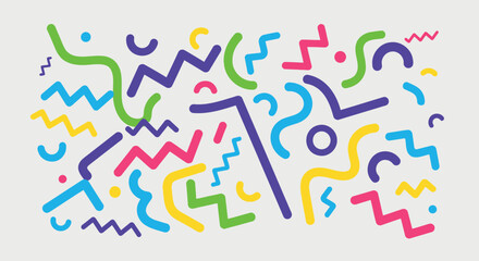 Vector memphis pattern with colorful squiggles and zigzags, for background or texture, Isolated on transparent background, png
