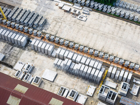 Aerial View of Cement Precast Factory with Concrete Modules