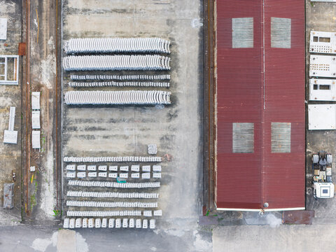Aerial Cement Precast Factory Yard with Concrete Segments and Wa