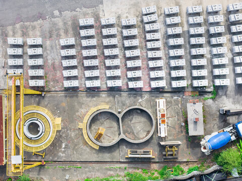 Aerial View of Concrete Precast Factory Production