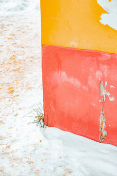 Colorful painted wall section in winter scene