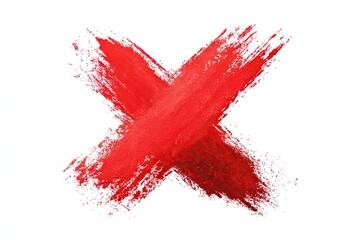 Vivid red "X" brushstrokes against a stark white background. Abstract, expressive mark