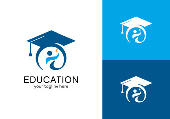 education vector logo design, education logo with graduation cap and people in it with vector design