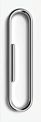 A chrome paperclip, oval shape, with a side bar, casting a shadow, on a white background
