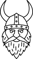 Fototapeta premium Viking face with horned helmet and long beard outlined icon in black