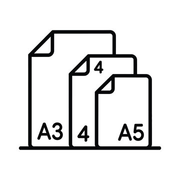 A simple line drawing of three paper sheets in A3, A4, and A5 sizes on a white background