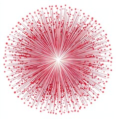 Abstract red burst emanating from center with radial lines and dots on white background