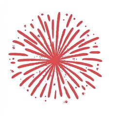 Red burst of light, radial lines emanating from a central point, white background