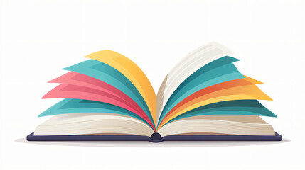 Fototapeta premium Open book with colorful pages illustration, learning concept art