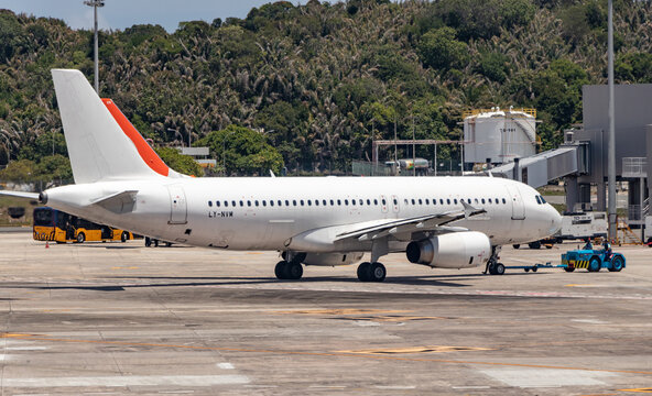 A white Airbus A320 at Salvador Bahia Airport in Brazil