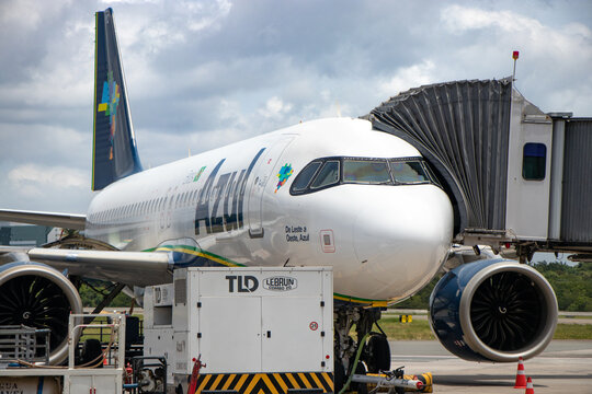 Azul Brazilian Airlines Airbus A320 parked at gate at Salvador Bahia Airport - Salvador, Brazil