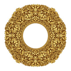 Intricate golden wreath design with detailed leaf and floral patterns.