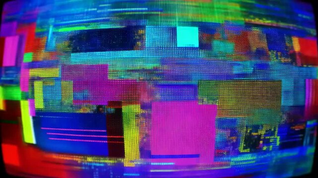 Abstract distortion of digital noise and datamoshing with colorful glitch effects and CRT texture.
