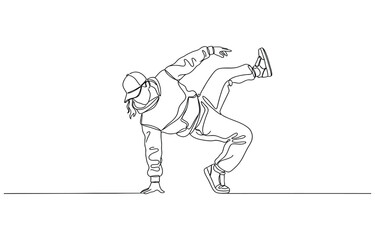 One continuous single drawing line art doodle continuous, dancer, dance, break, sport, street, motion. Isolated flat illustration hand draw