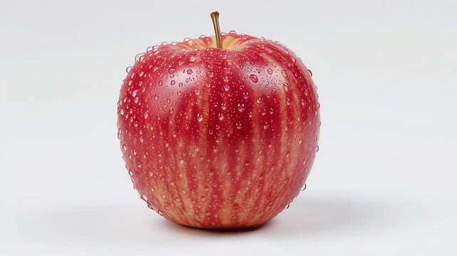 Fresh red apple with water drops.
