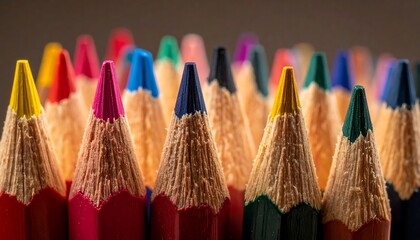Fototapeta premium A close-up view of a collection of colorful pencils with worn tips