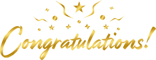 Obraz premium Congratulations. Beautiful thank you card, vector, black lettering, card, banner, for your project, stars, confetti, gold style