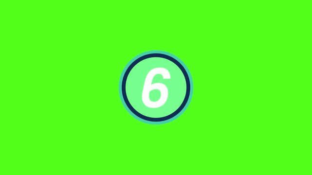 A simple green screen with a white number six 6 in a blue circle.