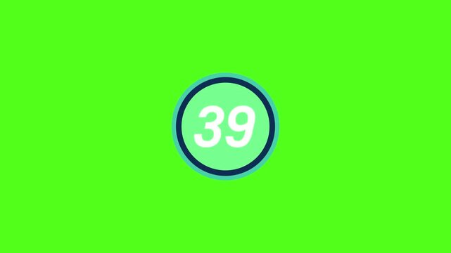 A simple green screen with a circular icon displaying the number thirty-nine 39 in the center