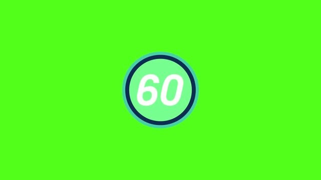 A bright green screen with a circular logo displaying the number sixty 60 in white.