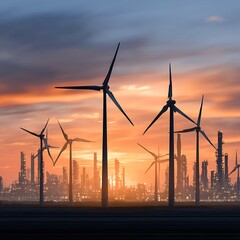Renewable wind power turbines industrial background eco image