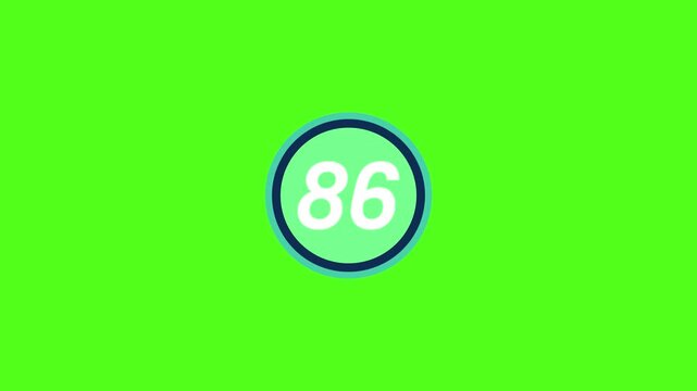 A bright green screen with a blue circle and white number eighty-six inside