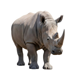 Obraz premium A majestic rhino standing proudly, showcasing its impressive horn. The rhino appears powerful and robust, a symbol of resilience.