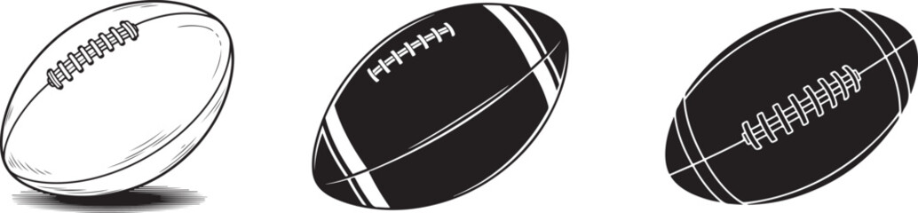 American Football Black and White Hand Drawn Vector. Vintage American Football Illustration, Hand Drawn Engraving Style, Retro Etching Vector,