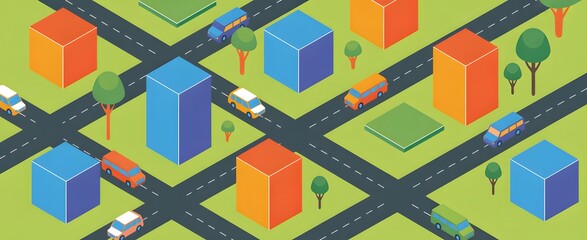 Fototapeta premium An aerial view of a vibrant city with colorful buildings and roads