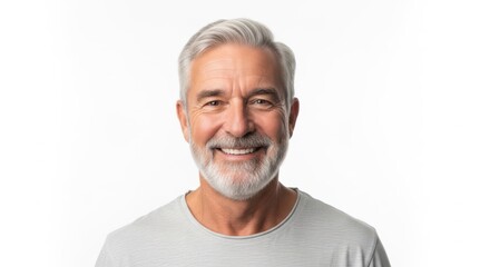 Obraz premium A smiling older man with gray hair and beard against a white background. isolated on white background