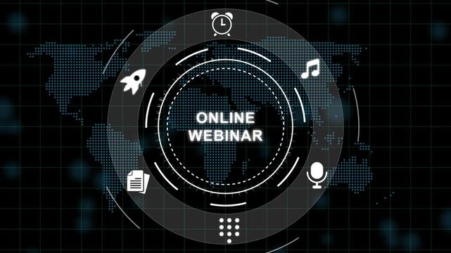 Online Webinar Technology Concept with Futuristic Interface and on Dark Background online meeting virtual event