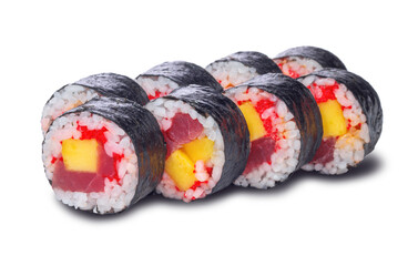Tuna mango sushi maki rolls with rice and nori isolated on white background for japanese food menu delivery and advertising © Александр Гаврилычев